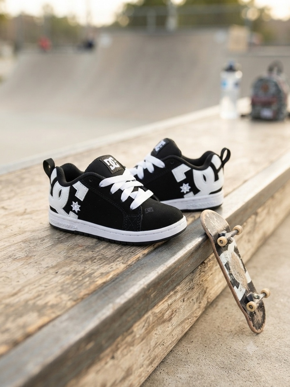 DC Kids Black and White Low-Top Skate Sneakers